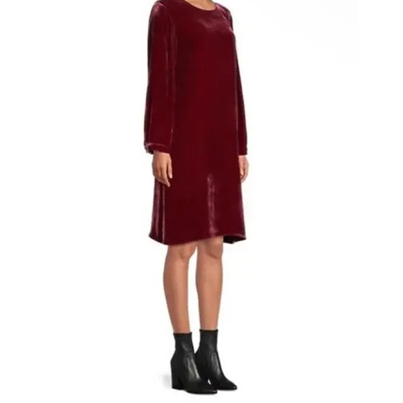 Eileen Fisher Velvet Dress Long Sleeve Silk Viscose Party Red Relaxed XXS NWT - Picture 4 of 14